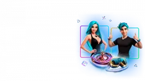 Изображение двух анимационных персонажей, мужчины и женщины, рекламирующих кэшбэк-бонус Либет с элементами казино и яркими неоновыми цветами.